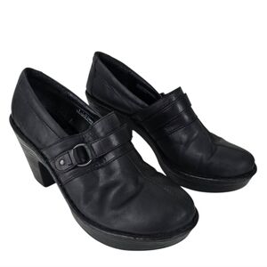 Born Black Leather Slip On Platform Clogs Size 9 Buckle Detail Preppy Comfort